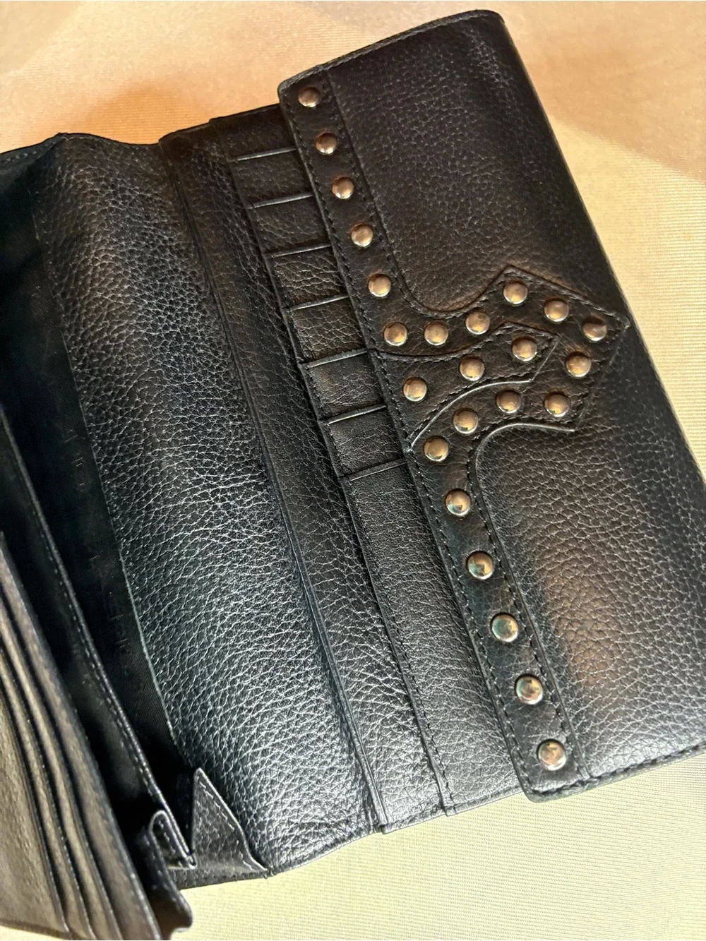 Via Spiga Black Leather Studded Clutch Wallet